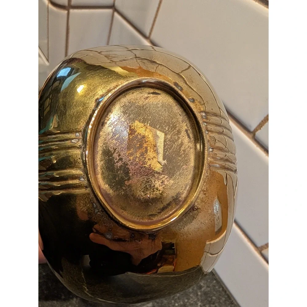 Vintage Brass Art Deco Ribbed Orb Bud Vase Round Polished Gold Tone MCM Decor